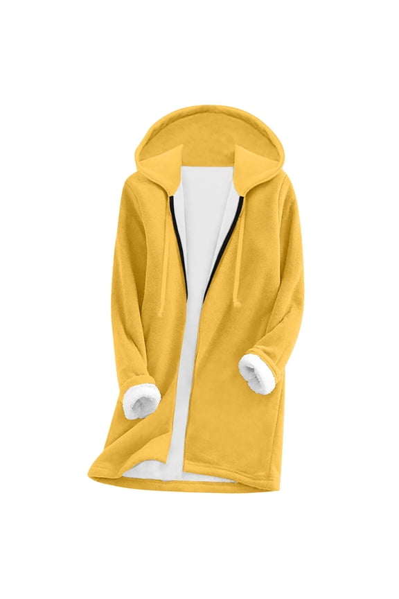 Zip up Long Hoodie Jacket Fleece Lined Casual Fuzzy Hooded Coat Soft Warm Tops with Pockets