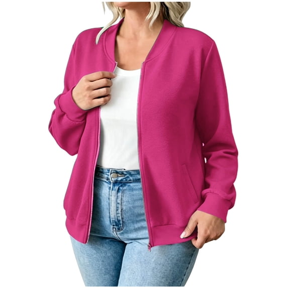 HAiming Zipper Jackets for Women Long Sleeve Loose Casual Classic Shirts with Pockets Fall Winter Office Outerwear