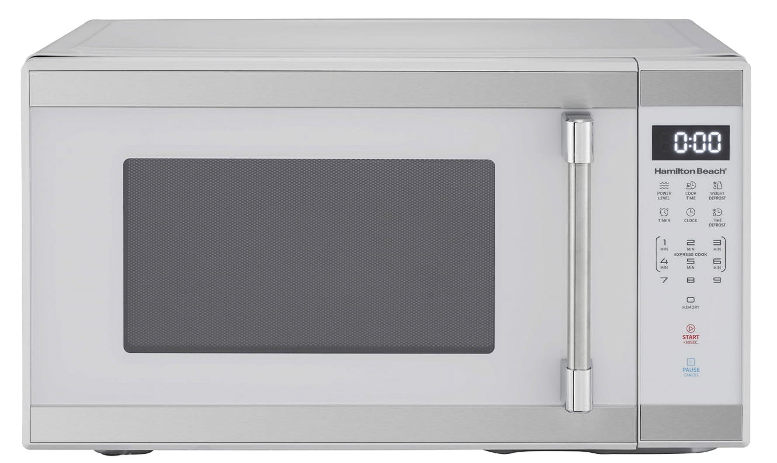 Hamilton Beach 1.1 Cu. ft. Countertop Microwave Oven, 1000 Watts, White Stainless Steel