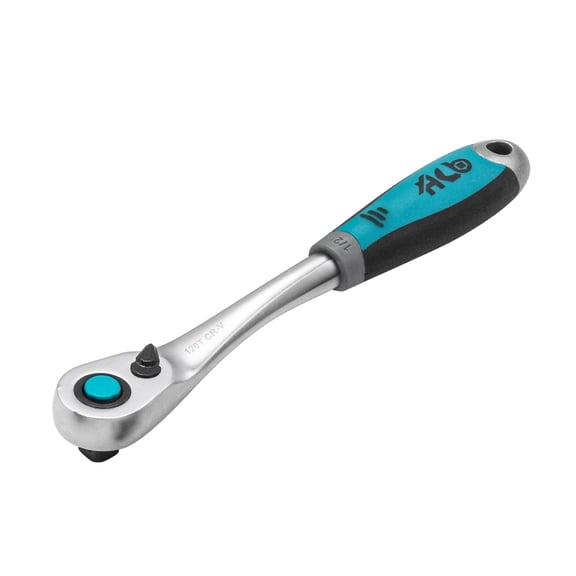 HB 1/2" Drive 120-Tooth Ratchet Handle AHU027-U | 3 Arc Swing Quick Release & Reversible Switch | Offset Ergonomic Grip with Hanging Hole | Micro Chrome Finish | Chrome Vanadium Steel Made in Taiwan