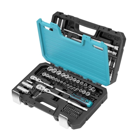 HB 101-Piece Socket Set AKX005-U, 90-Tooth Flex Head Ratchets 3/8"&1/4" Drive, Patented Non-Slip Metric SAE Sockets, Deep & Standard, Extension Bars, Bit Sockets, Rails, Case, Made in Taiwan