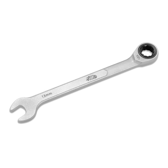 HB 13mm Ratcheting Combination Wrench WDM013-U 100-Tooth 12-Point Box End 15° Offset Head | Pass-Through Design for Long Bolts | Chrome Vanadium Steel Matte Finish | Professional Tool Made in Taiwan