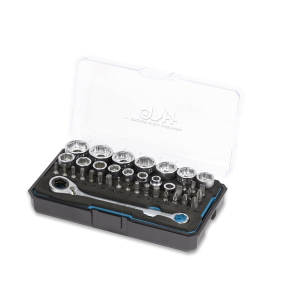 HB 39-Piece Pass-Thru Low Profile Socket Set with 120-Tooth Ratchet and Torx Bits Made in Taiwan AGM025-U