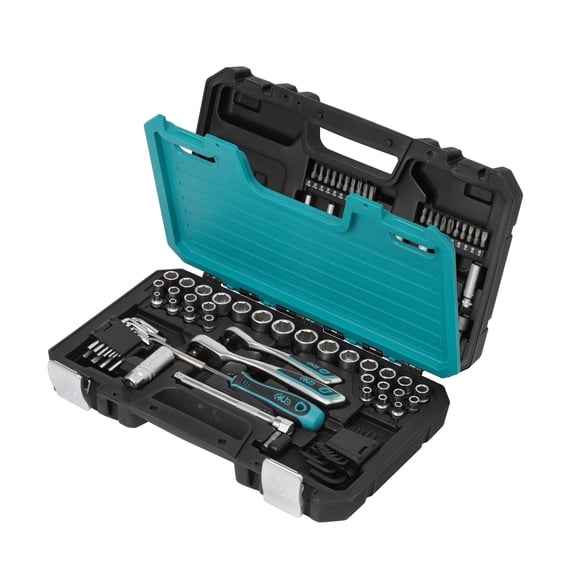 HB 96-Piece 1/4" & 3/8" Drive Socket Set AKX003-U | 120-Tooth Offset Reversible Ratchet Handles | Patented Non-Slip Grip Plus Sockets Remove 85% Rounded Bolts | Chrome Vanadium Steel | Made in Taiwan