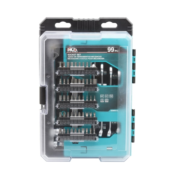 HB 99-Piece Socket and Bit Set with 90-Tooth Ratchet and Extendable Case, Model AKM037-U