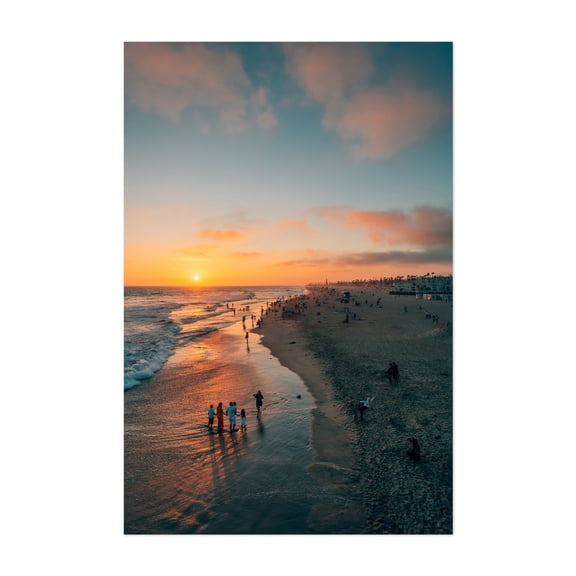 HB Summer Sunset 01 - Huntington Beach California Photography Sunset Beach Coast Ocean Palm Tree Nature Landscape Unframed Wall Art Print 32 x 48 inches