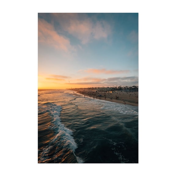 HB Summer Sunset 04 - Huntington Beach California Photography Beach Sunset Ocean Coast Waves Palm Tree Scenic Unframed Wall Art Print 4 x 6 inches