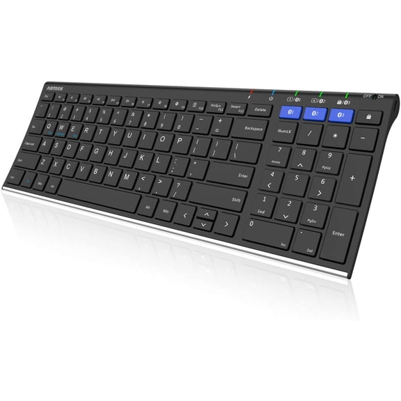 HB193 Universal Bluetooth Keyboard Multi-Device Stainless Steel Full Size Wireless Keyboard for Windows, iOS, Android, Computer Desktop Laptop Surface Tablet Smartphone Rechargeable Battery