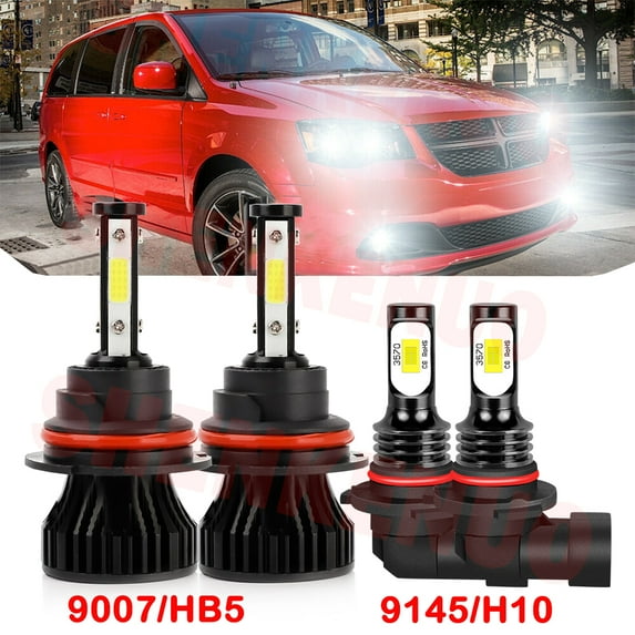 HB5 9007 High&Low Beam for Dodge Grand Caravan 2001-2005 2006 2007 LED Headlights 9145 H10 Fog Lights 4pcs