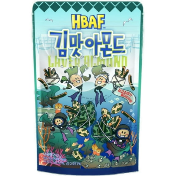 HBAF Korean Laver Seaweed Seasoned Almonds Nut | Nutritious Kids After-School, Work, Trip Camping Snack | Pre-workout Protein Snack | Korean Sovenior (Seaweed , 1 x 190 Gram Pack)