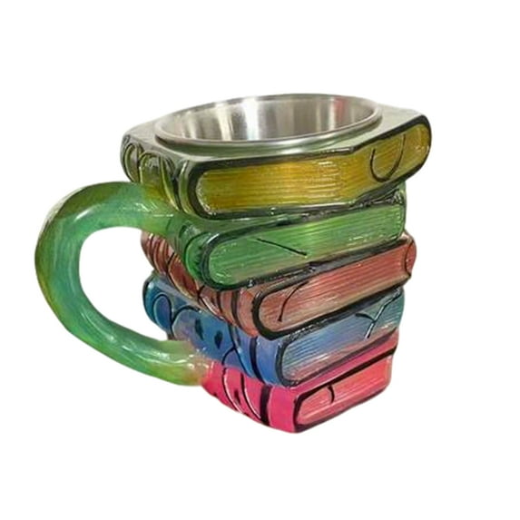 1 Pc Painted Book Mug, 3D Painted Stackable Book Coffee Cup, Stained Resin Book Mug for Book Lover