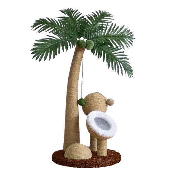 HBASD Coconut Tree Cat Cat Scratching Posts, Funny Interactive Claw Sharpener 15.8 x 15.8 x 28.4 inch, Durable Scratching for Small Medium Cats (Brown Base)