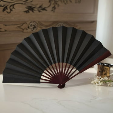 HBASD Handheld Folding Fan for Women, Silk Cloth DIY Painting Fan for Wedding, Party, Birthday, Gift, Decorations (Black)