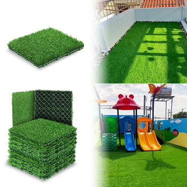HBASD Realistic Grass Turf Tile, 10 Pcs 12"x12" Artificial Grass Tiles Interlocking Turf Deck Self-draining Mat Flooring Decor Pad for Dog Pet Indoor Outdoor