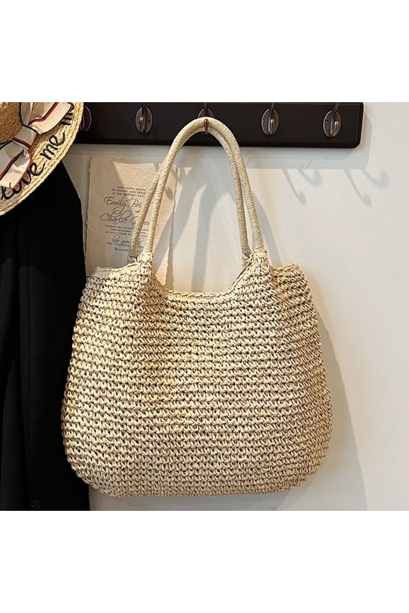Straw Bags For Women | 18.5x14.57in Travel Straw Totes Bag Woven Summer Handmade Shoulder Bag Handbag (Beige)