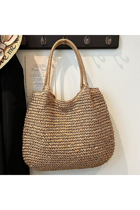 Straw Bags For Women | 18.5x14.57in Travel Straw Totes Bag Woven Summer Handmade Shoulder Bag Handbag (Khaki)