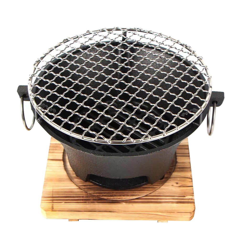 HBASD Tabletop Grill Charcoal Stove Set for Picnic Camping Party - Iron Portable Charcoal Stove with Handle, Durable Multi Holes Wire Frame, Non Slip Wooden Base (Other Stove）