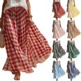 thumbnail image 1 of HBBIKVI Maxi Summer Skirts for Women Peasant Flowing Skirt with Gingham Elastic Waist and Loose Fit for Casual Vacation, 1 of 8