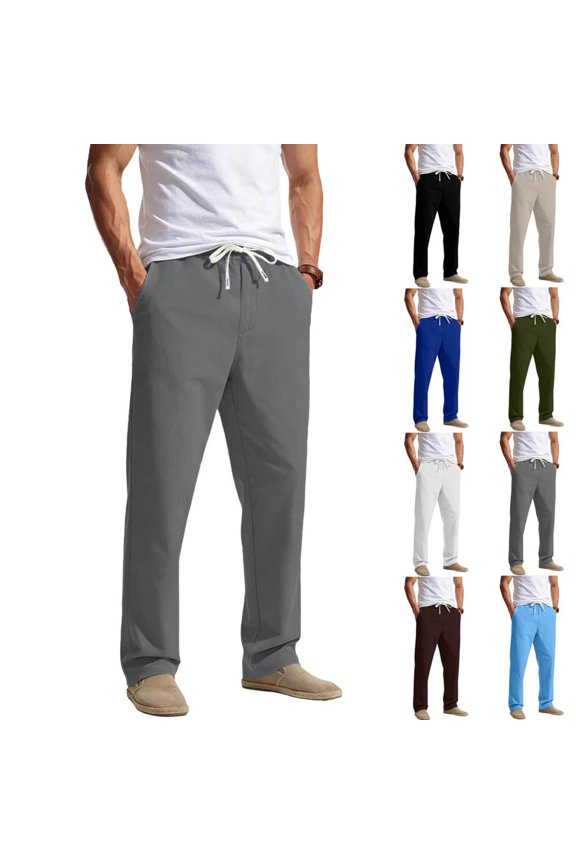 Men Activewear Straight Leg Chinos Pants Solid Color Relaxed Fit Full Length Drawstring Elastic Waistband Outdoor Sport Trousers