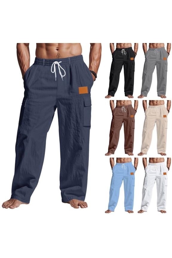 Men's Loose Fit Cargo Pants with Drawstring Waist and Oversized Pockets for Casual Everyday Utility