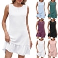thumbnail image 1 of HBBIKVI Textured Ruffled Mini Dress for Women Summer Sleeveless Fit and Flare Dress with Round Neck and Ruffled Hem for Vacation Casual Style, 1 of 8