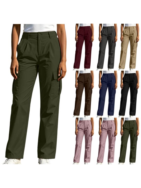 Women's High Waist Cargo Pants with Button Closure and Pleated Front featuring Straight Leg for Outdoor Work with Durable Fabric