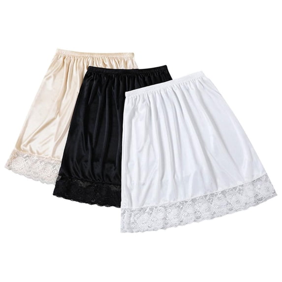 HBBIKVI Women's Lace Trim Stretchy Slip Mini Skirt with Elastic Waist for Casual Lounging and Everyday Layering