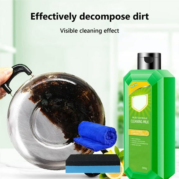 HBBKVI 10oz Concentrated Multipurpose Cleaning Milk, Lemon Scent, Powerful Kitchen & Household Cleaner, Kit with Cloth and Sponge, 8.4x2.4x2.4in