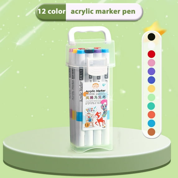 HBBKVI 12 Pcs Markers Set, Acrylic Marker Large Capacity Washable Non-permeable Watercolor Pen Art 24 Colors Can Be Stacked 240ml