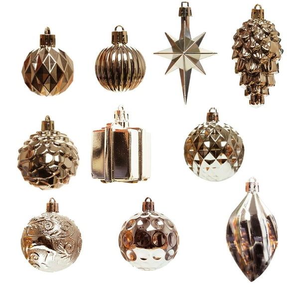 HBBKVI 12Pcs Various Shape Christmas Ornaments Bronze, Reusable Plastic Christmas Ball Ornaments for Tree and Party Decor