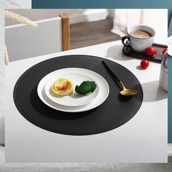 HBBKVI 15-Inch Round Faux Leather Placemat for Kitchen Table, Non-Slip Easy Clean Coffee Mat, Double Thickened in Multiple Colors