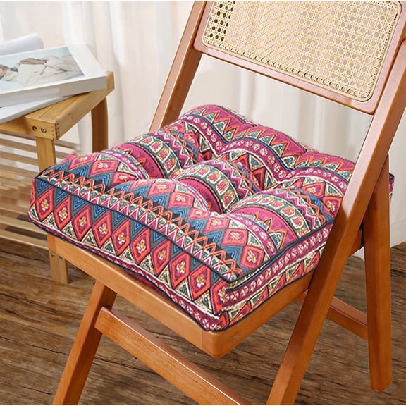 HBBKVI 16" × 16" Bohemian Seat Cushion, Thickened Square Seat Cushion for Indoor Outdoor, Patio Chair Cushions Red