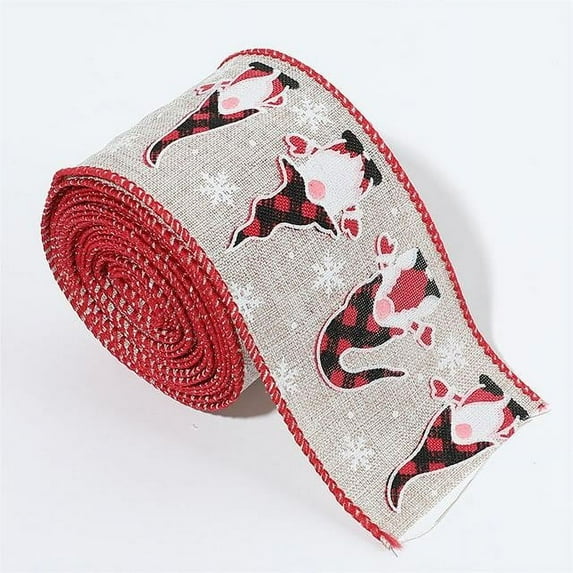 HBBKVI 2.5" Christmas Burlap Ribbon, Gnomes Santa Reindeer Pattern Ribbon, Gift Wrapping Ribbons, 6.6 feet
