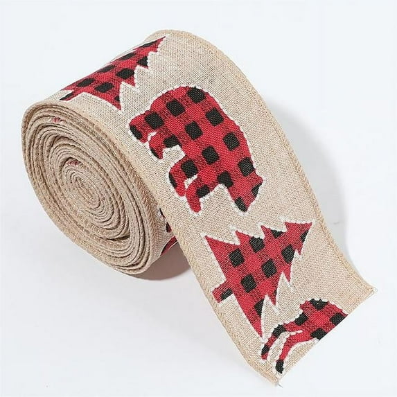 HBBKVI 2.5" Christmas Burlap Ribbon, Gnomes Santa Reindeer Pattern Ribbon, Gift Wrapping Ribbons, 6.6 feet