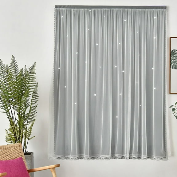 HBBKVI 2 Pcs Sheer Overlay Blackout Curtains 39" × 59", Thermal Insulated Curtains for Living Room Bedroom, Noise Reduction Curtain Panels Gray