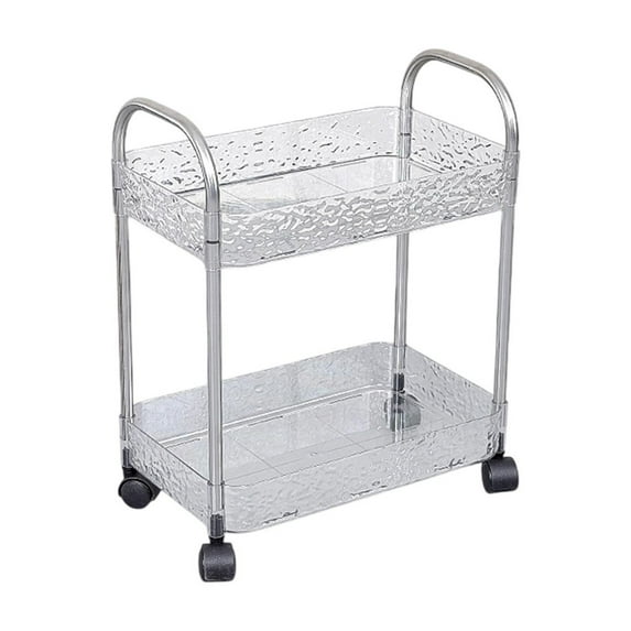 HBBKVI 2 Tier Rolling Storage Cart Two Tier Kitchen Bathroom Living Room Shelf Floor Storage Rack Multi-Layer Transparent Storage Cabinet Movable Trolley