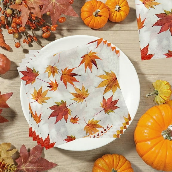 HBBKVI 20 Pcs Fall Thanksgive Paper Napkins 6.5x6.5 In Maple Leaves Dinner Napkins Autumns Leaf Luncheon Napkin Harvests Market Party Supplies for Thanksgive Home Halloween Decor