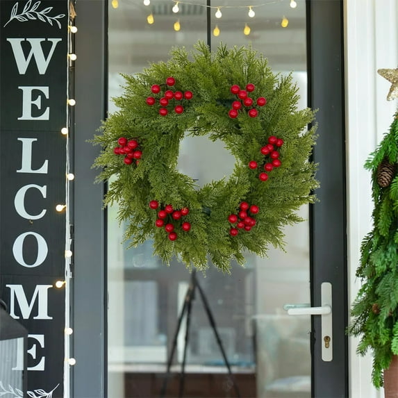 HBBKVI 20in Christmas Wreath Artificial Pine Door Decor Christmas Wreath Simulated Wreath Door Window Wall Decoration Wreath Indoor and Outdoor Christmas Decorations