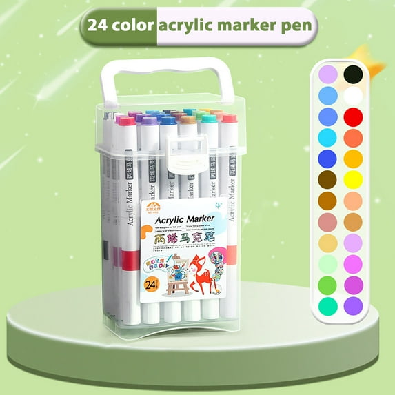 HBBKVI 24 Pcs Markers Set, Acrylic Marker Large Capacity Washable Non-permeable Watercolor Pen Art 24 Colors Can Be Stacked 240ml