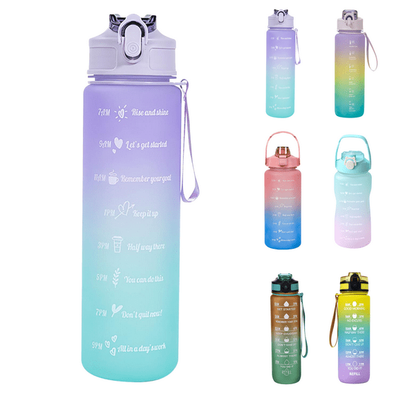 HBBKVI 25oz Water Bottle with Carrying Handle, Gradient Color Motivational Water Bottle with Time Marker, Leak Proof Travel Water Bottle Purple