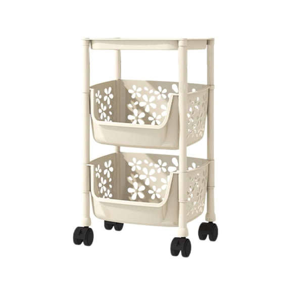 HBBKVI 28.4x13x10.6in Mobile Storage Cart with Wheels and Brake, 3-Tier Adjustable Kitchen Bathroom Organizer Rack, Easy Assembly
