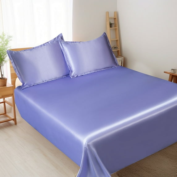 HBBKVI 3 Pcs Bed Sheets Set, Ice Silk Wrinkle-Resistant Flat Sheets Set for Home Apartment Bedding, Easy Care Luxurious Comfy Bed Sheets Purple