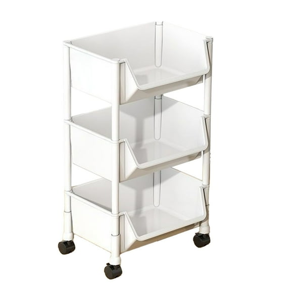 HBBKVI 3 Tier Plastic Storage Cart with Wheels, 11.8x8.3x25.2in Movable Storage Rack for Living Room Bedroom Kitchen Bathroom