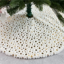 HBBKVI 35" Christmas Tree Skirt White, Christmas Tree Decorations Indoor, Glitter Gold Star Tree Skirts Holiday Ornaments Home Party Decor