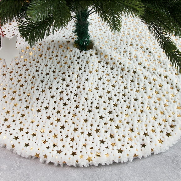 HBBKVI 35" Christmas Tree Skirt White, Christmas Tree Decorations Indoor, Glitter Gold Star Tree Skirts Holiday Ornaments Home Party Decor