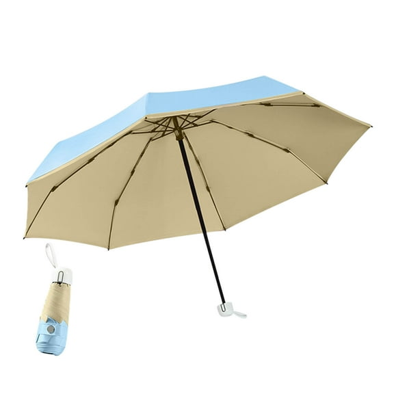 HBBKVI 38" Rain Umbrella, 8 Ribs Folding Mini Umbrella for Kids Adults, Portable Windproof Travel Umbrella, Parasol, Blue & Beige