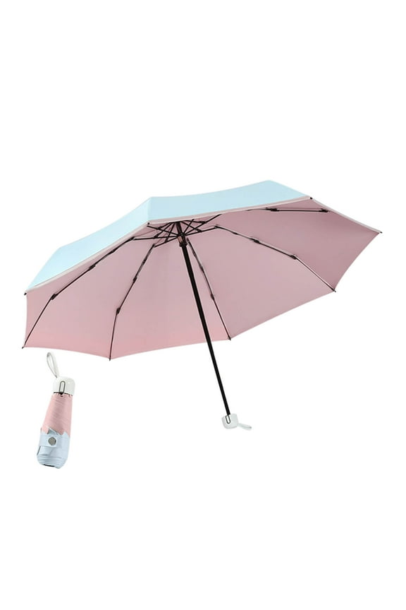 38" Rain Umbrella, 8 Ribs Folding Mini Umbrella for Kids Adults, Portable Windproof Travel Umbrella, Parasol, Blue & Pink