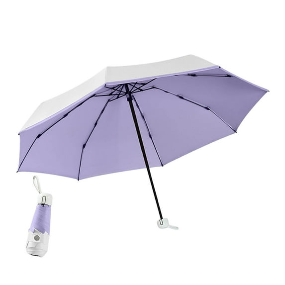 HBBKVI 38" Rain Umbrella, 8 Ribs Folding Mini Umbrella for Kids Adults, Portable Windproof Travel Umbrella, Parasol, White & Purple