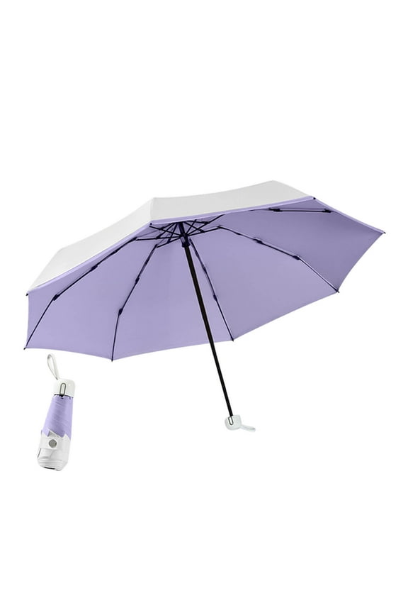 38" Rain Umbrella, 8 Ribs Folding Mini Umbrella for Kids Adults, Portable Windproof Travel Umbrella, Parasol, White & Purple