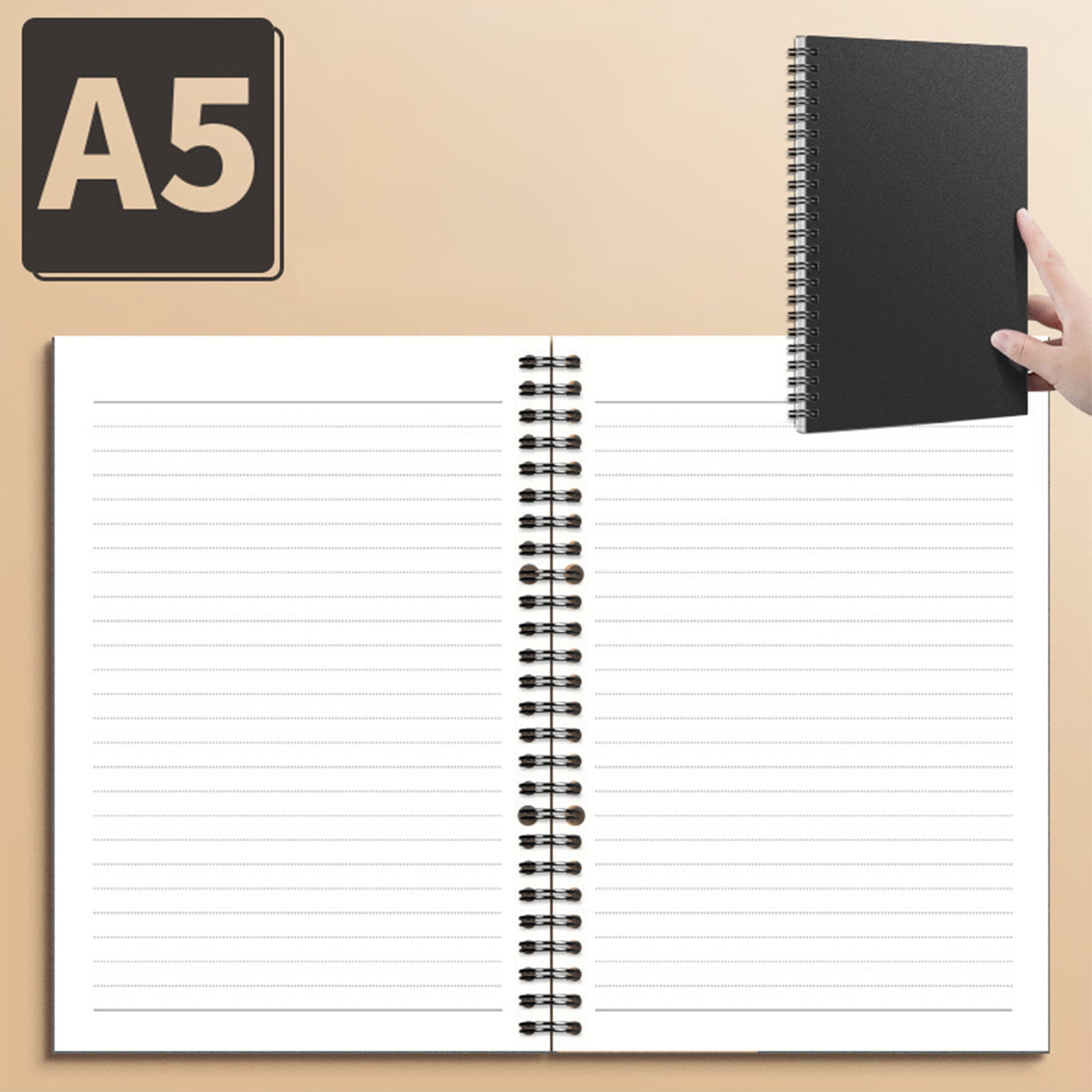 HBBKVI 4 Pack Notebook, A5 Kraft Paper Notebook Ordinary Exercise Book Environmentally Friendly Kraft Paper Horizontal Line Notebook